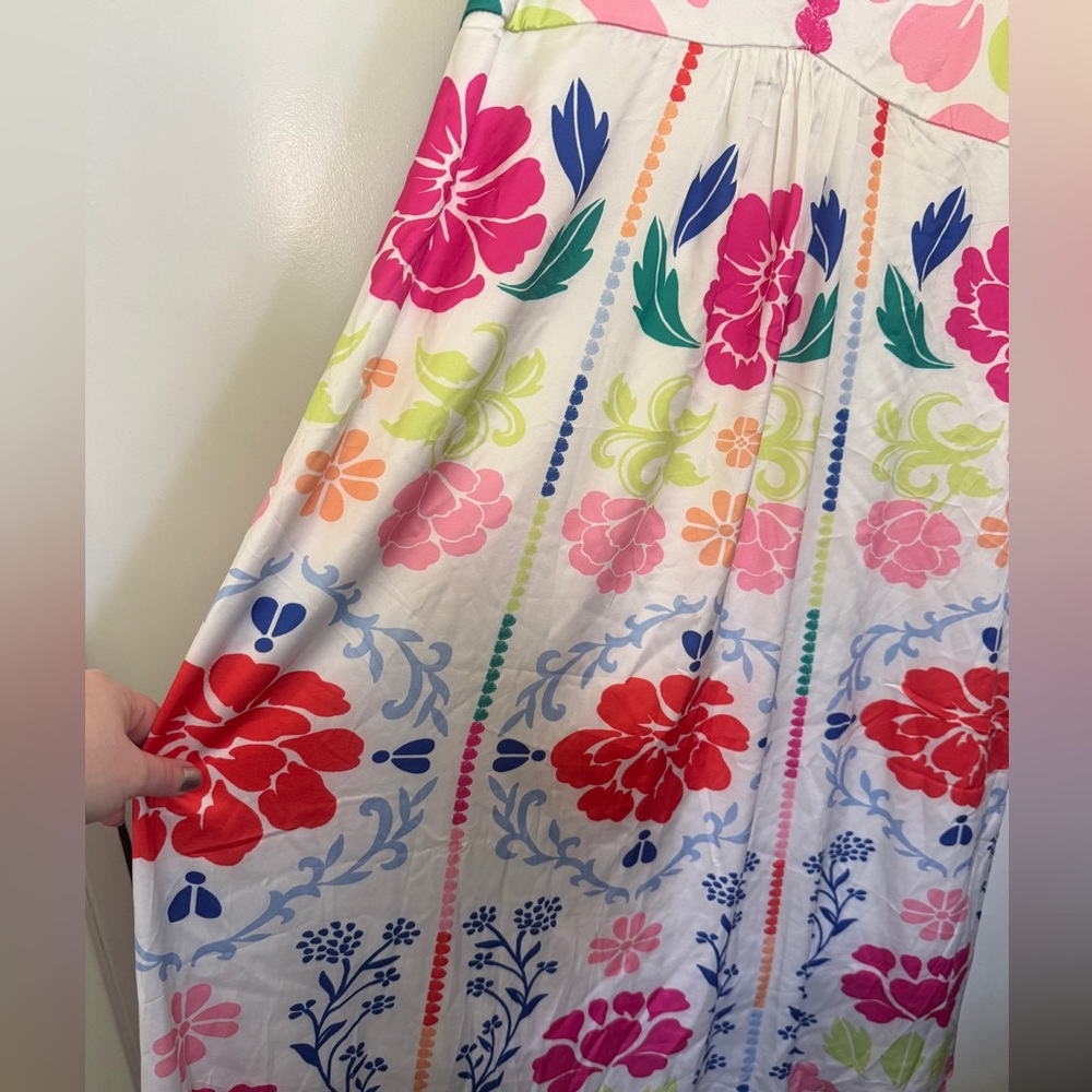 NWT Vibrant Satin Floral Midi Dress with Multicolor Print - Picture 4 of 6
